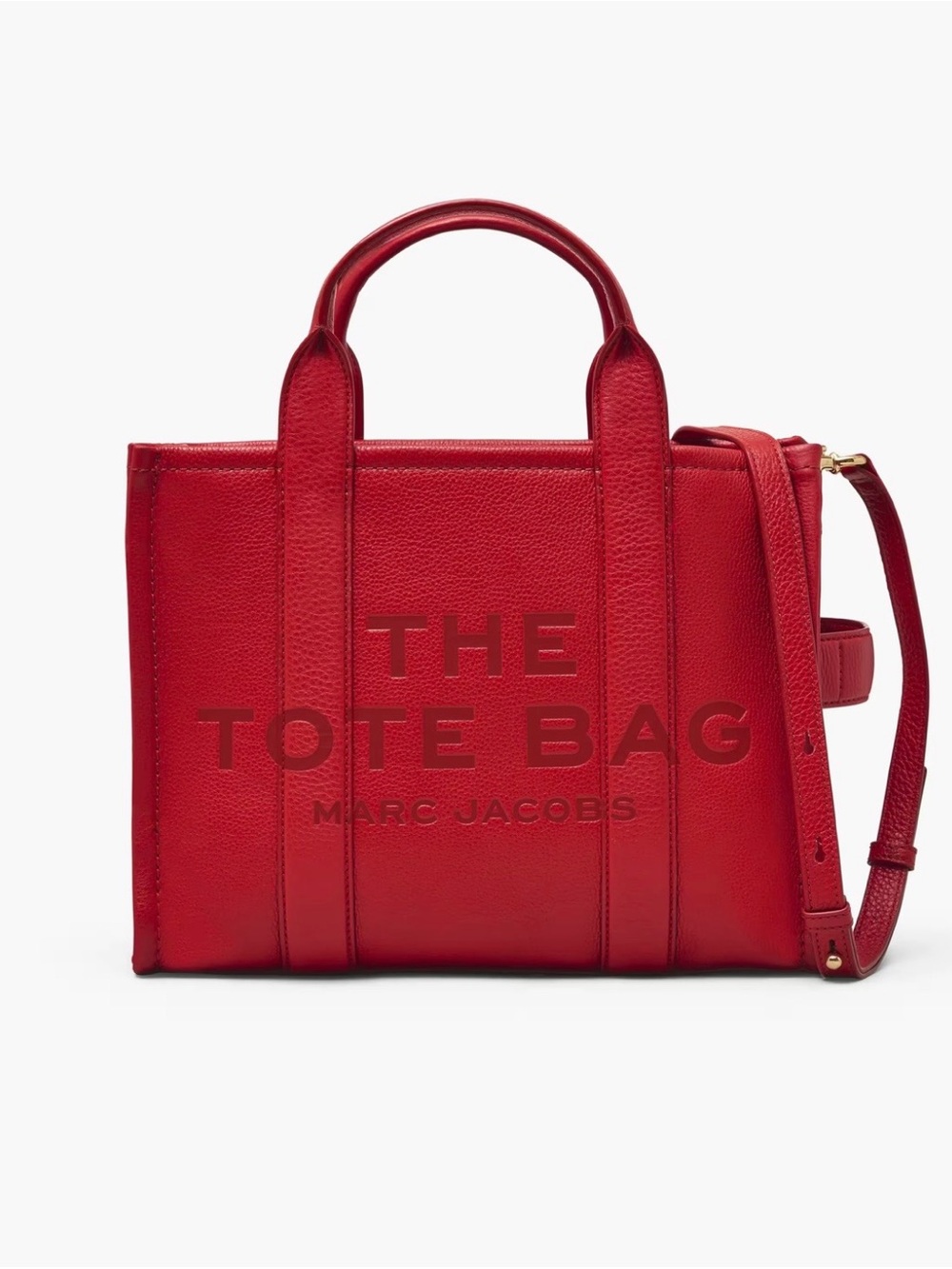 Marc Jacobs The Leather Medium Tote Bag with Top Handles and Strap True Red